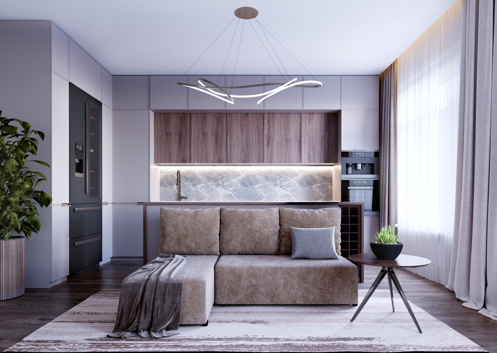 Угловой диван-кровать PUSHE Каир Lux, левый угол, раскладной, велюр, коричневый мрамор Meridian 231  #1