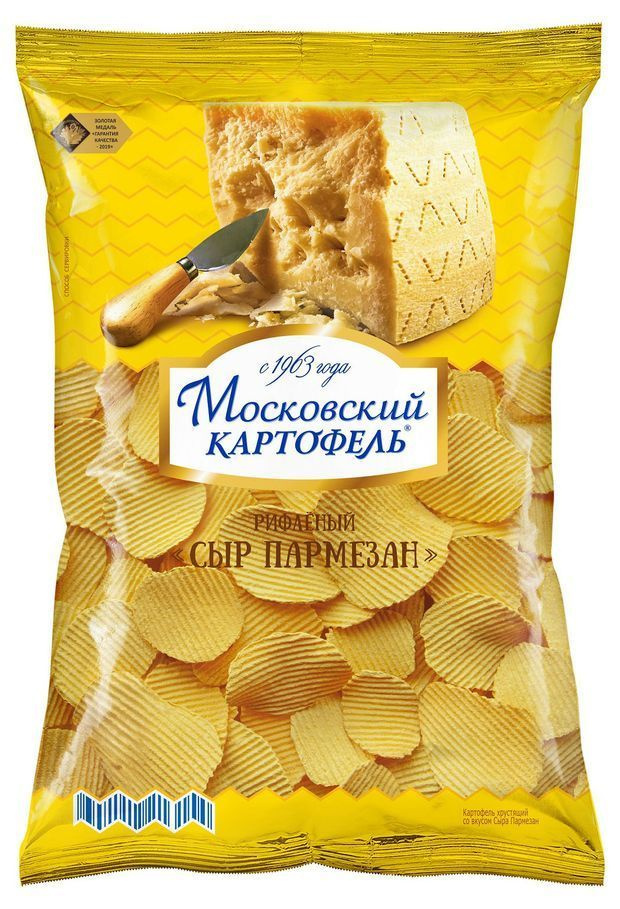 Московский Картофель рифленые чипсы со вкусом сыра пармезан, хрустящий, золотистый поджаренный картофель #1