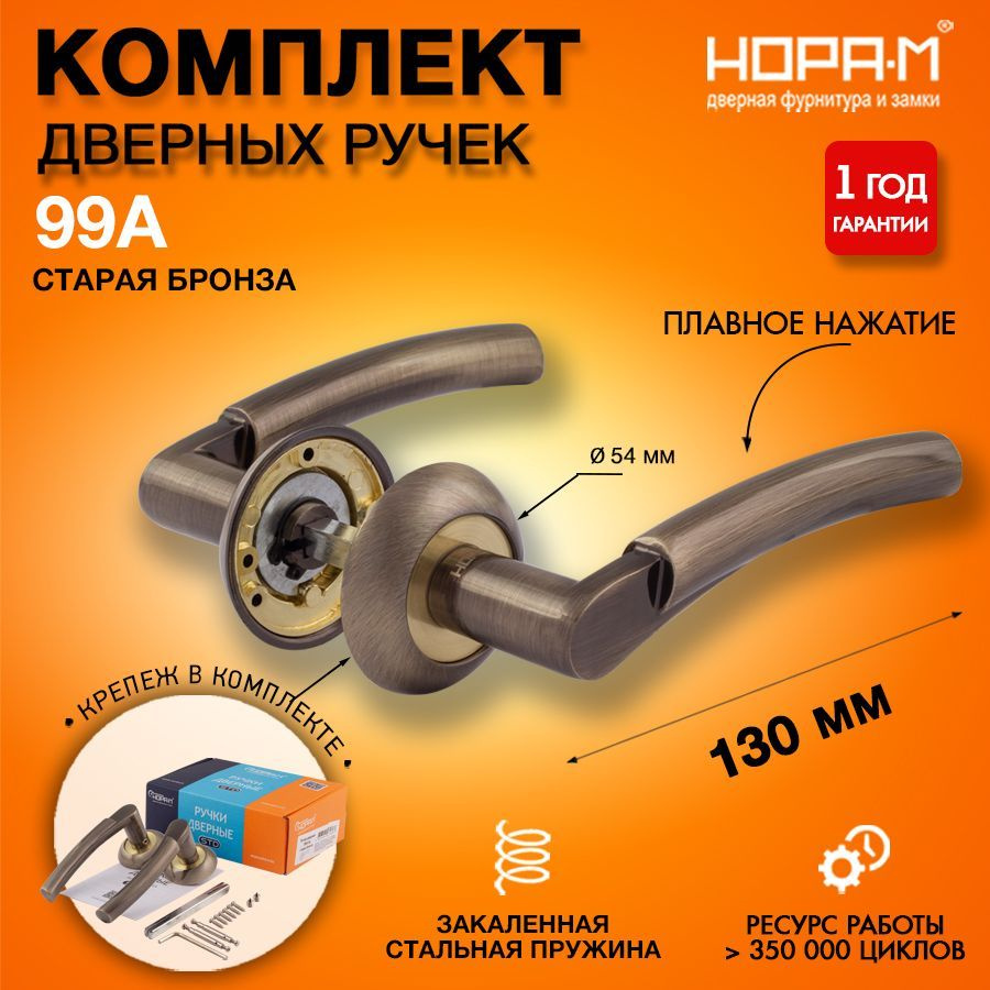 Ручка дверная межкомнатная на розетке НОРА-М 99А AL, комплект, старая бронза  #1