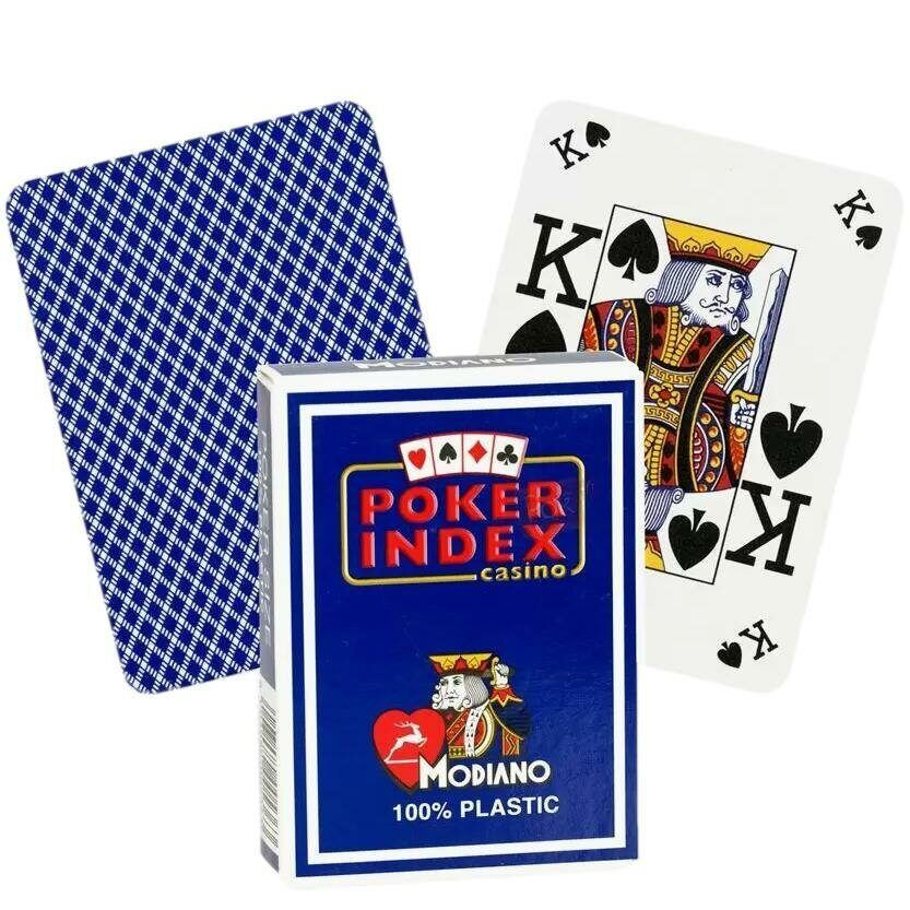 Карты игральные 54 шт. Modiano Mini Poker Index casino,100% пластик, рубашка синяя  #1