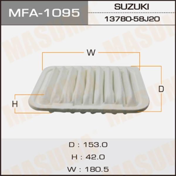 MASUMA MFA-1095 фильтр воздуш. Suzuki (Сузуки) alto k6a ha2 04-09,mz carol k6a hb24s 04-09,ni pino k6k #1