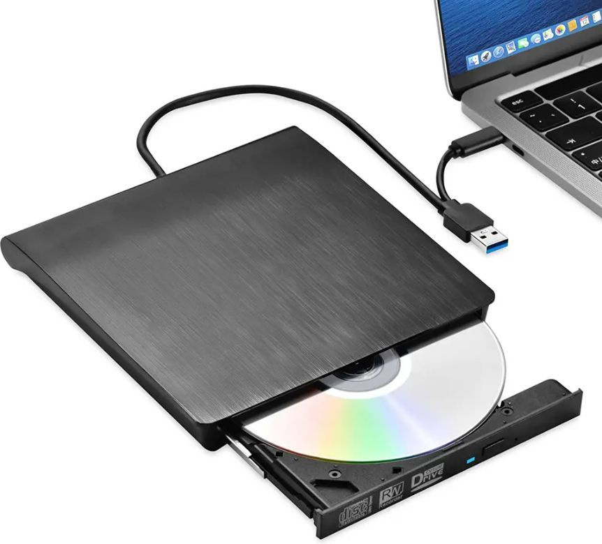 Дисковод внешний привод TAYMLUX DR14 для ноутбука и пк CD DVD-RW USB 3.0 + переходник Type C, DVD плеер #1