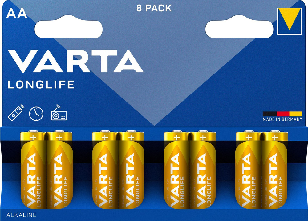 Батарейки АА VARTA LONGLIFE AA LR06 8 шт, пальчиковые, щелочные #1