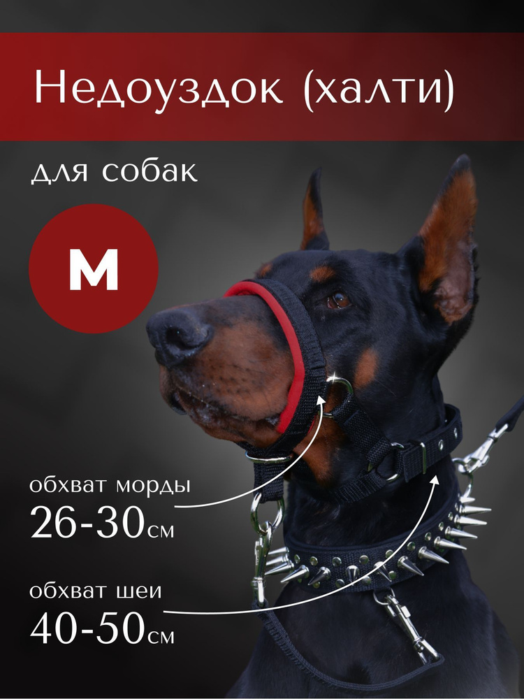 Недоуздок(халти) TESLA COLLAR для собак "M" с красным подкладом  #1