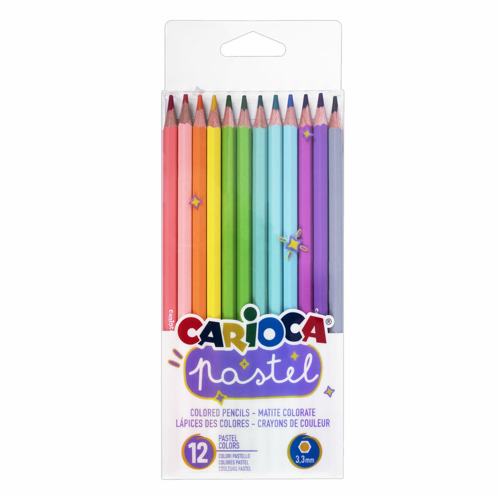 Карандаши цветные пастельные CARIOCA "Pastel", 12 цветов, шестигранные, заточенные, ПВХ чехол. 3 ед. #1