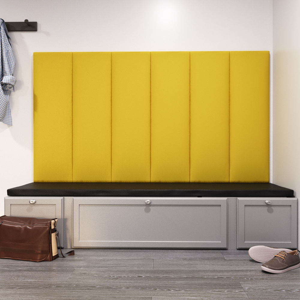 Мягкие стеновые панели, изголовье кровати, размер 30*100, комплект 2шт, цвет желтый  #1