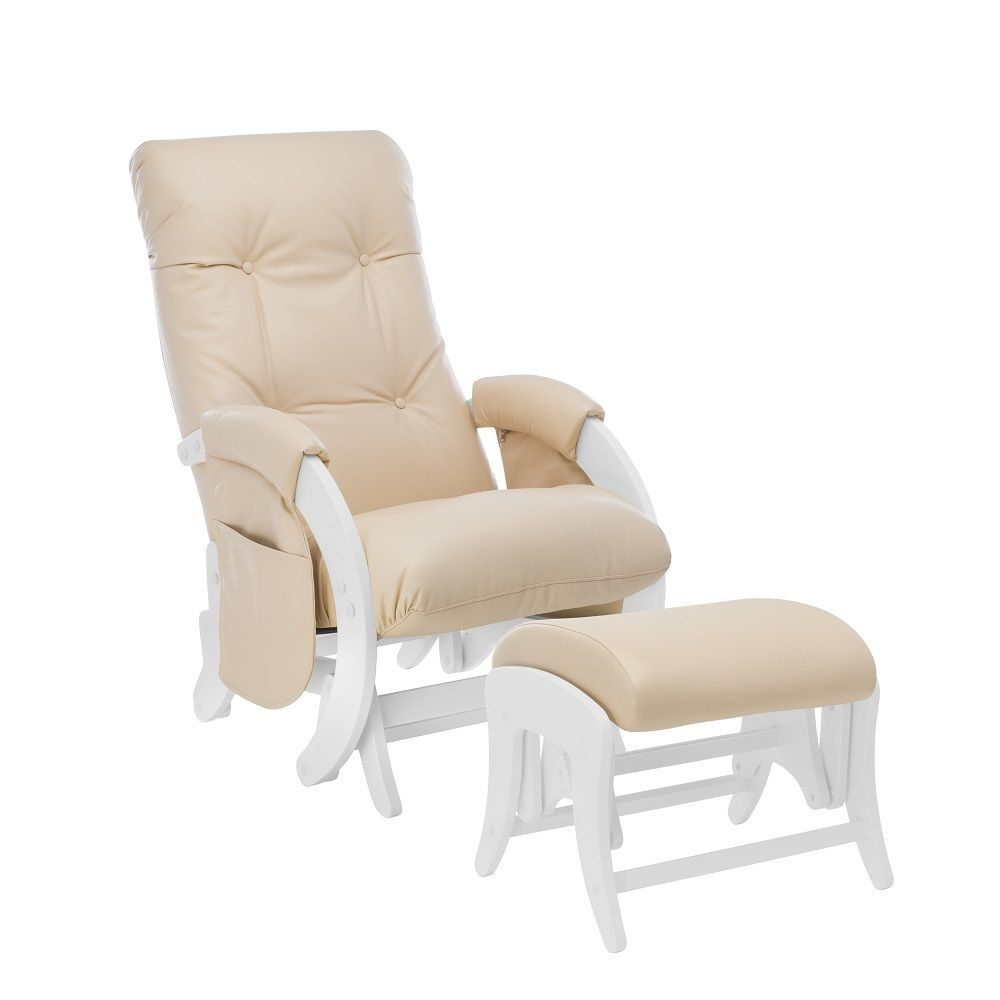 Кресло качалка Milli Smile с карманами и Пуфик Milli Uni, комплект, Молочный дуб, экокожа Polaris Beige #1