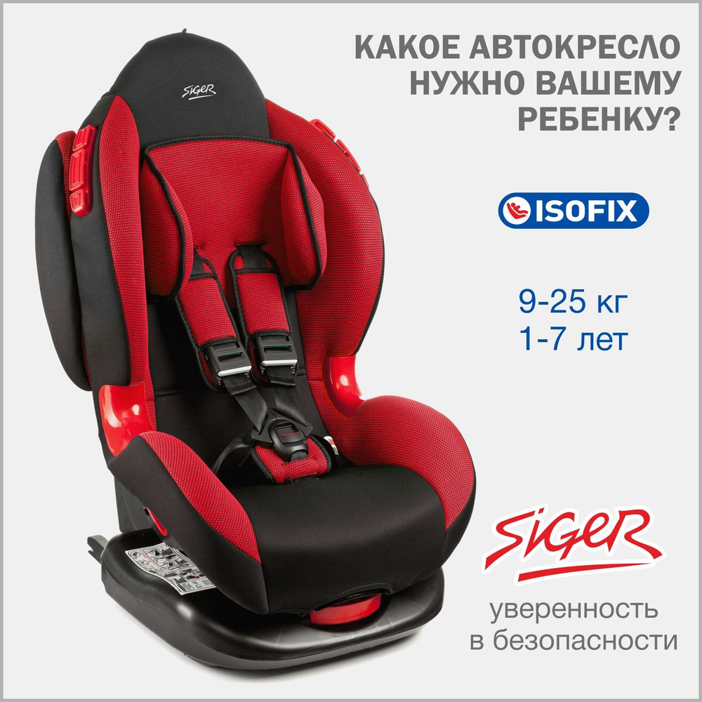 Автокресло детское Siger Кокон IsoFix от 9 до 25 кг, красное - купить с  доставкой по выгодным ценам в интернет-магазине OZON (371914144)