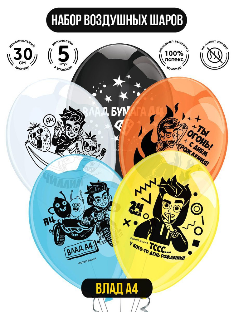 Набор воздушных шаров для праздника ND Play / Влад А4 (30 см, латекс, 5 шт.), 305043  #1