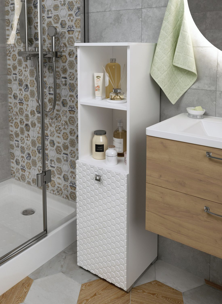 REGENT style Шкаф-пенал для ванной, ВШТСоната1корз2н/бел, 30х30х115 см, Универсальный  #1