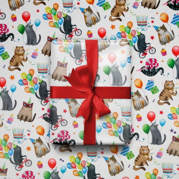Упаковочная бумага для подарков Коты С днем Рождения 2 листа 50х70см, подарочная упаковка в набор входит #1