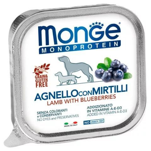Влажный корм Monge Dog Natural Monoprotein Fruits для собак, паштет из ягненка с черникой, консервы 150 #1