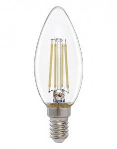Светодиодная LED лампа General филамент свеча E14 8W 4500K 4K 35x98 (нитевидная), прозр 649972 (упаковка #1