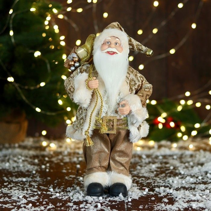 Дед Мороз "В золотой шубе, с ремешком, и подарками" 30х16 см  #1