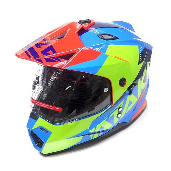 Мотард шлем эндуро ATAKI JK802 кроссовый мотошлем с визором SPLASH XL(61-62) красный/синий/зеленый глянец #1