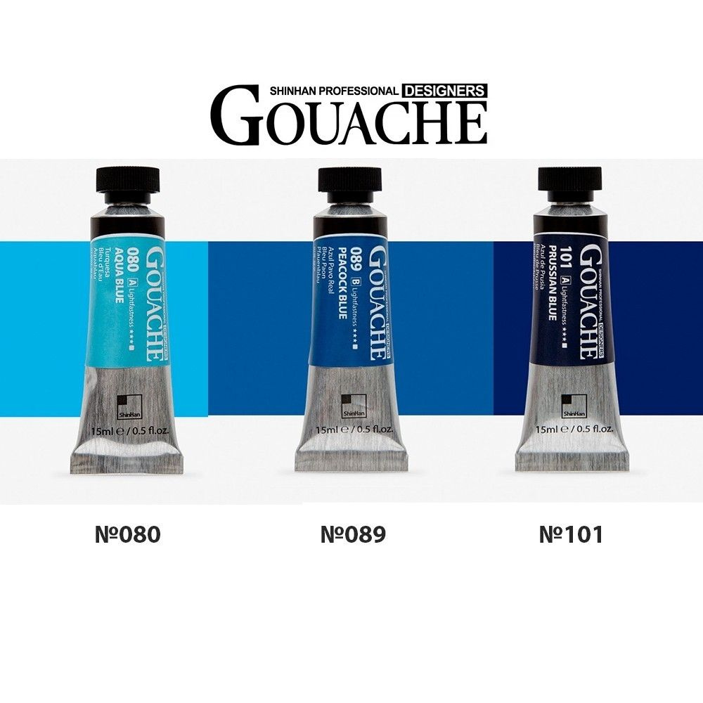 Гуашь Shinhan "Designers GOUACHE" 3 синих оттенка (№080, 089, 101) #1