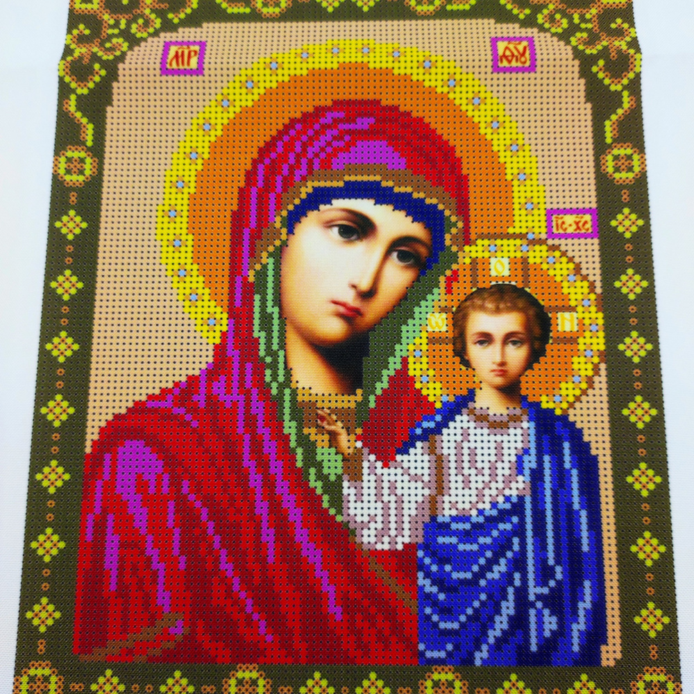 Рисунок на ткани для вышивания основа схема вышивки бисером икона Богородица Казанская 20*25см  #1