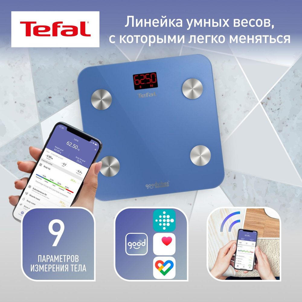 Напольные весы Tefal Goodvibes Essential, голубой купить по низкой цене с  доставкой в интернет-магазине OZON (989167642)