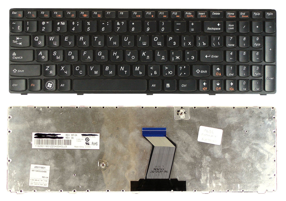 Клавиатура для ноутбука Lenovo Y570 черная рамка p/n: Y570-RU, MP-10K5, 25011789, MP-10K53SU-686  #1