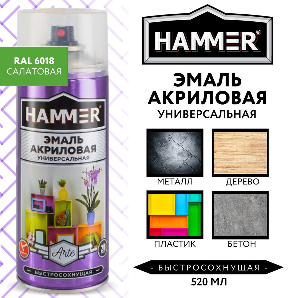 Аэрозольная краска универсальная акриловая HAMMER эмаль для мебели, металла, пластика, керамики, стекла, #1