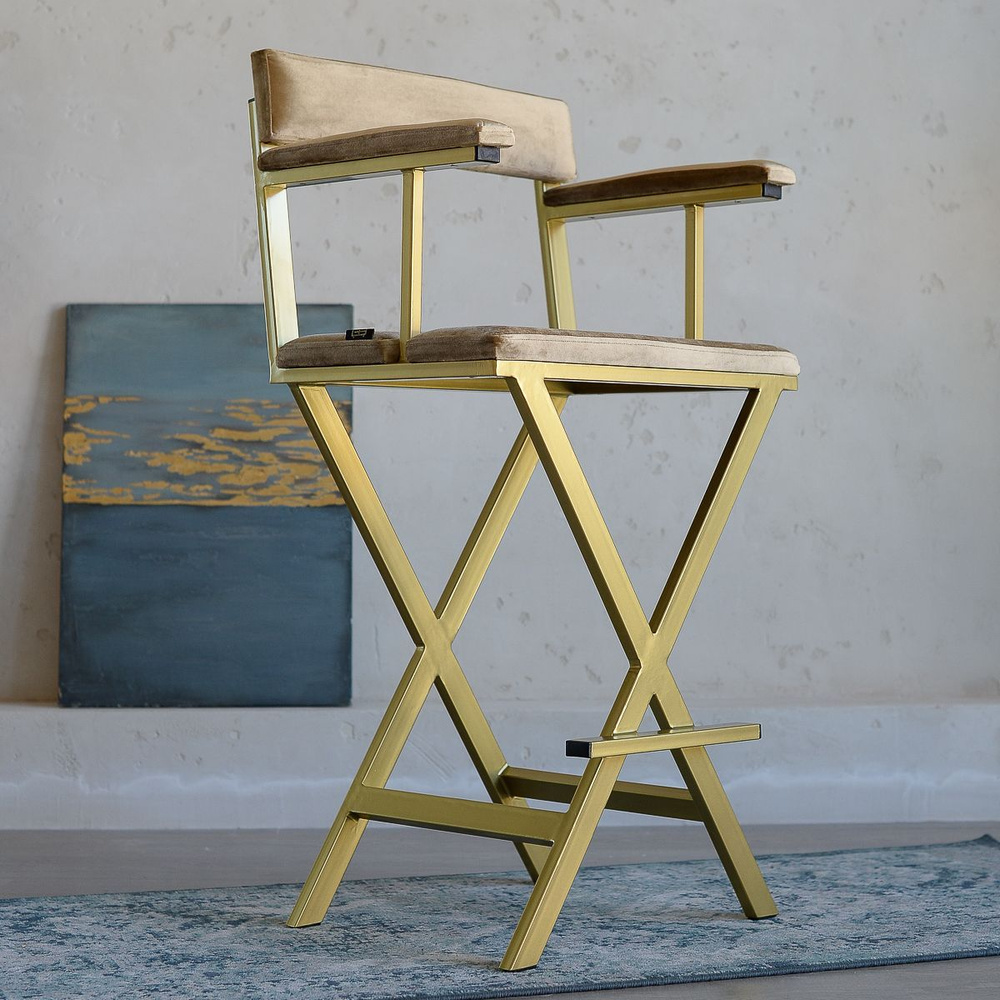 Барный стул визажиста Max Grimber/ золотой каркас, золотая ткань  #1