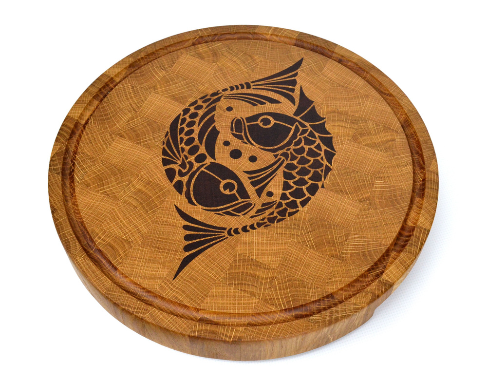 Торцевая доска "Рыбки" Wooden Plate, 29 см, для разделки, сервировки, подачи, дуб/сапеле  #1