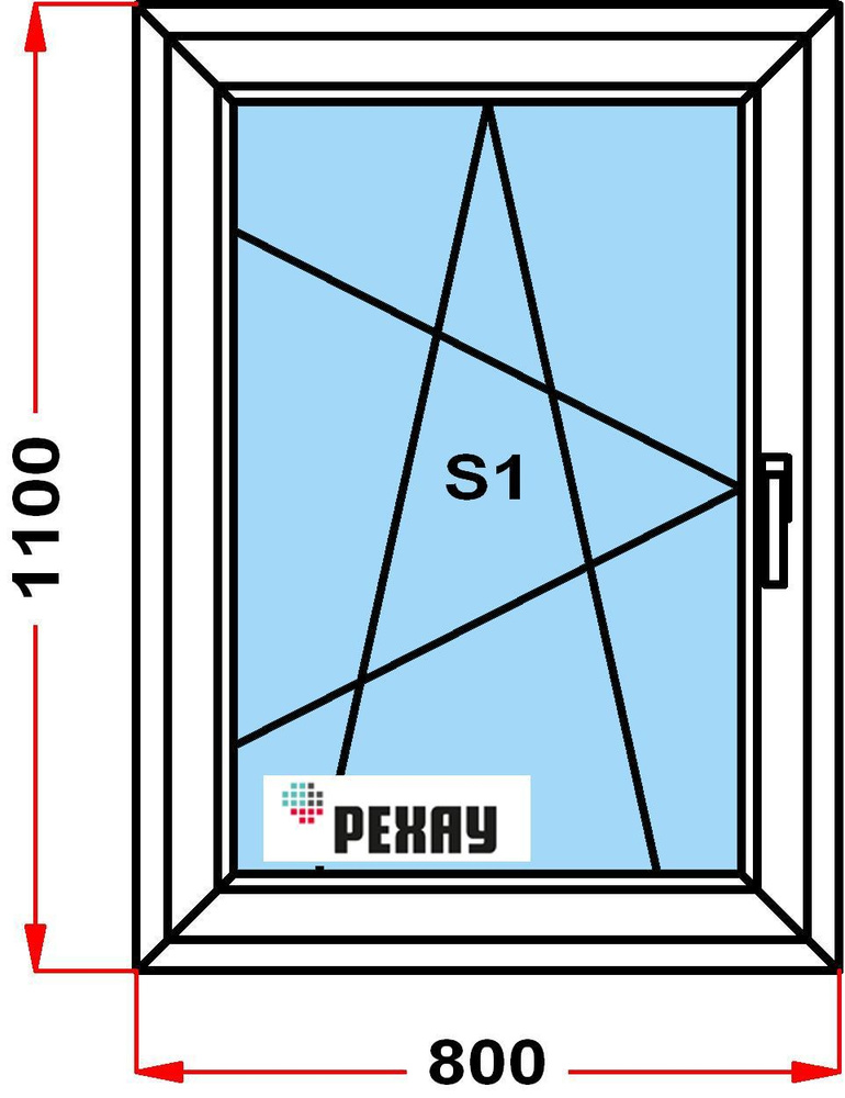 Окно пластиковое, профиль РЕХАУ BLITZ (1100 x 800), с поворотно-откидной створкой, стеклопакет из 3х #1
