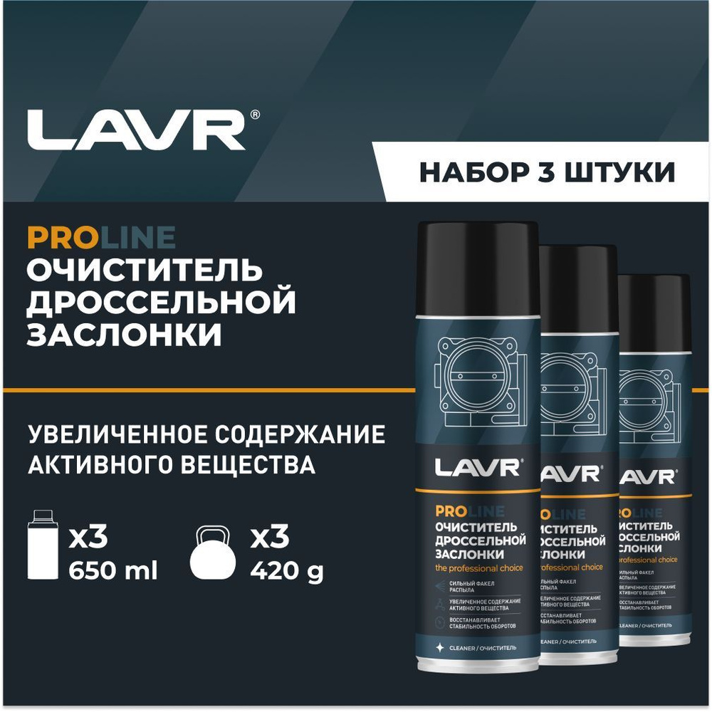 Очиститель дроссельной заслонки и карбюратора LAVR, 650 мл / Ln3519 - 3 шт.  #1