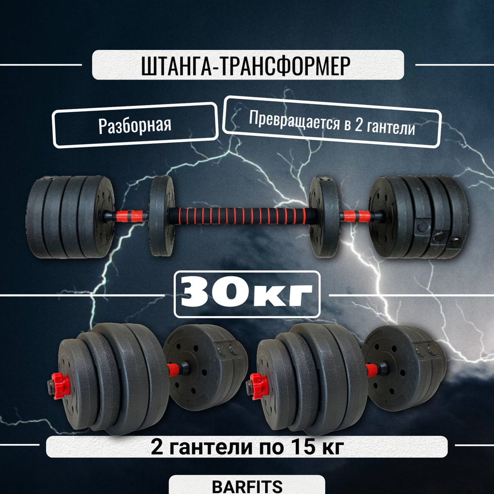 Штанга-конструктор разборная 30кг (штанга 30кг или 2 гантели по 15кг)  #1