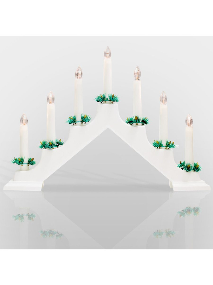 Новогодняя горка 7 свечек, цвет корпуса: Белый, цвет свечения: ТЕПЛЫЙ БЕЛЫЙ  #1