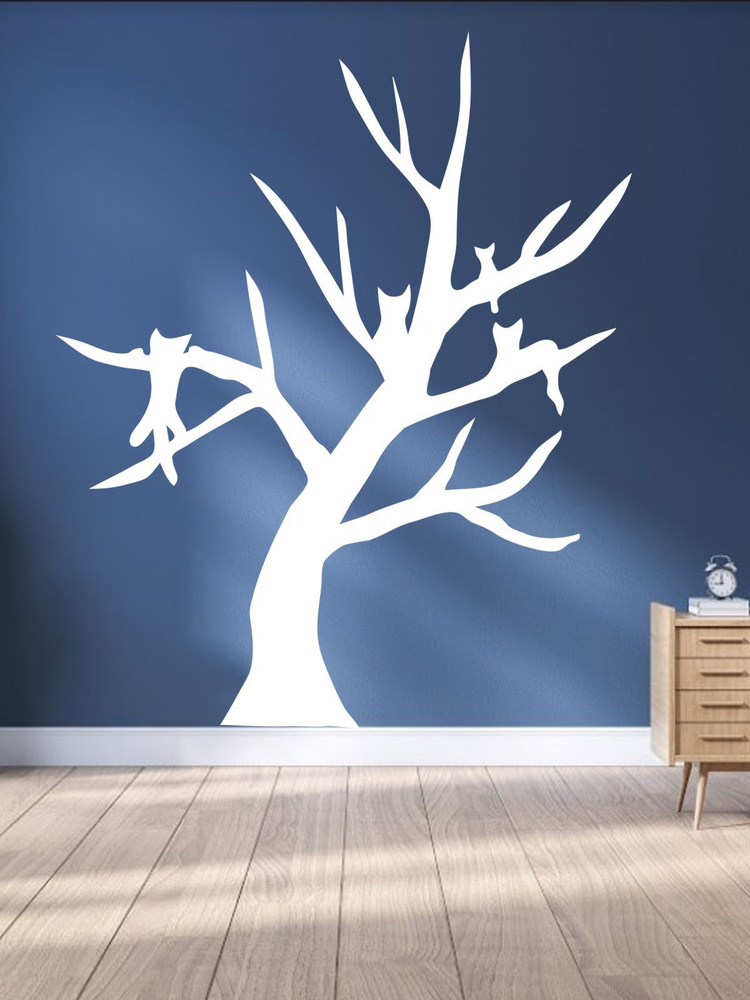 Наклейка на стену ' Дерево с кошками ', 120x35см. (белое и без листьев)  #1
