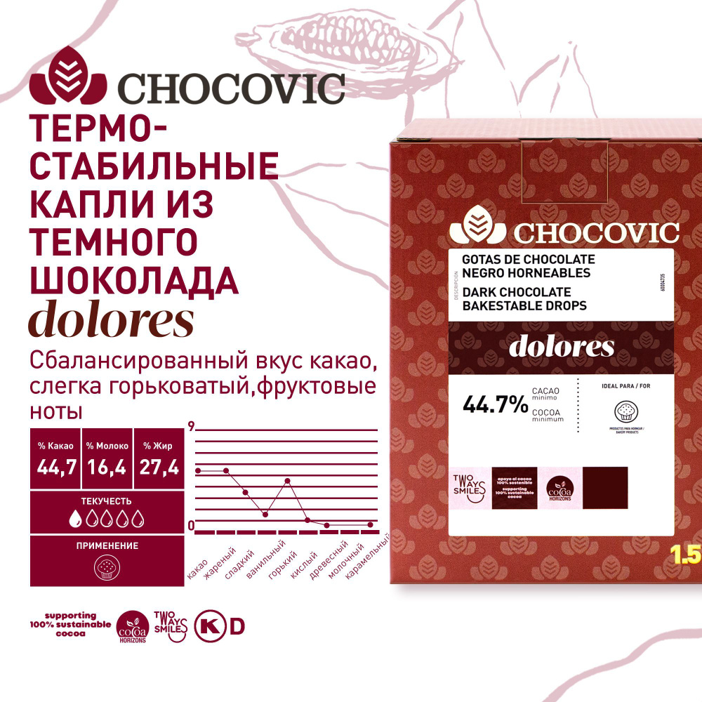 Термостабильные капли из темного шоколада Dolores Chocovic (Чоковик) 1,5 кг  #1