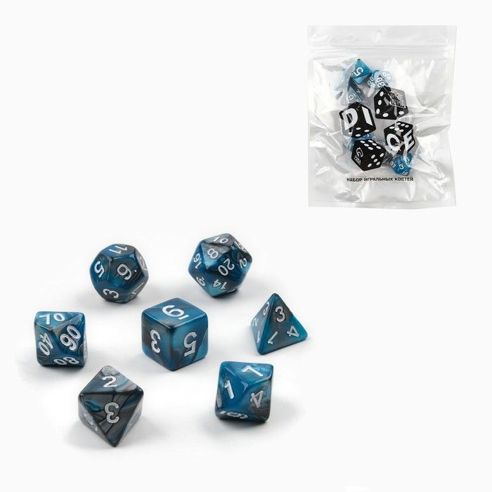 Время игры, Набор кубиков для D&D (Dungeons and Dragons), серый с синим, 7 штук в наборе  #1