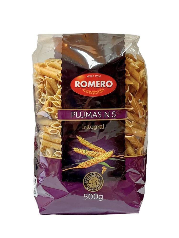 Паста Romero цельнозерновая из твердых сортов пшеницы без яиц Pluma Integral 500г, Испания  #1
