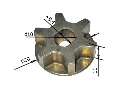 Звездочка для цепной пилы 6 зубов (Dвн. 10x8,5мм, Dнар. 30мм, H 11мм)  #1