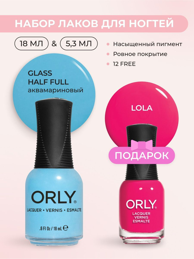 Набор: Лак для ногтей голубой, бирюзовый GLASS HALF FULL Lacquer ORLY 18мл; В подарок Лак для ногтей #1