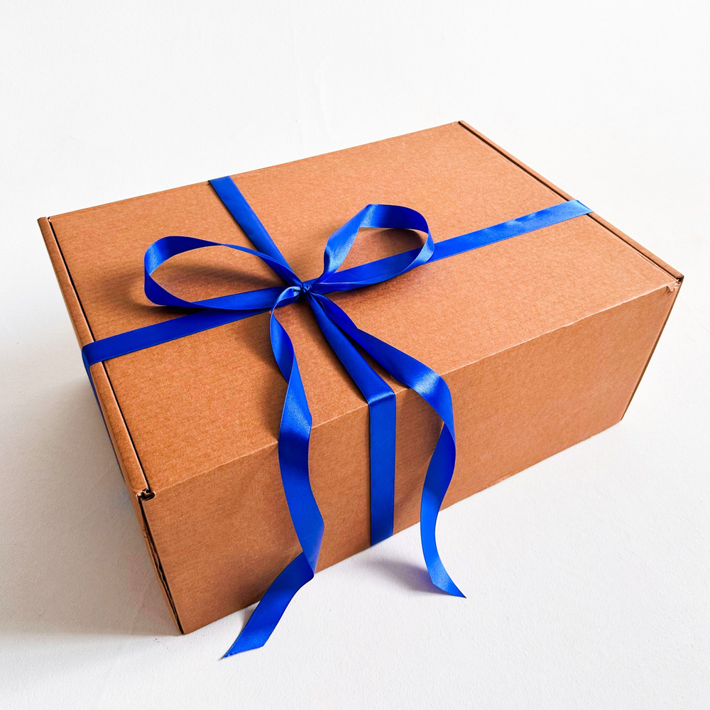 Огромная подарочная коробка GILEV 52x38x22 см с наполнителем и синей лентой  #1