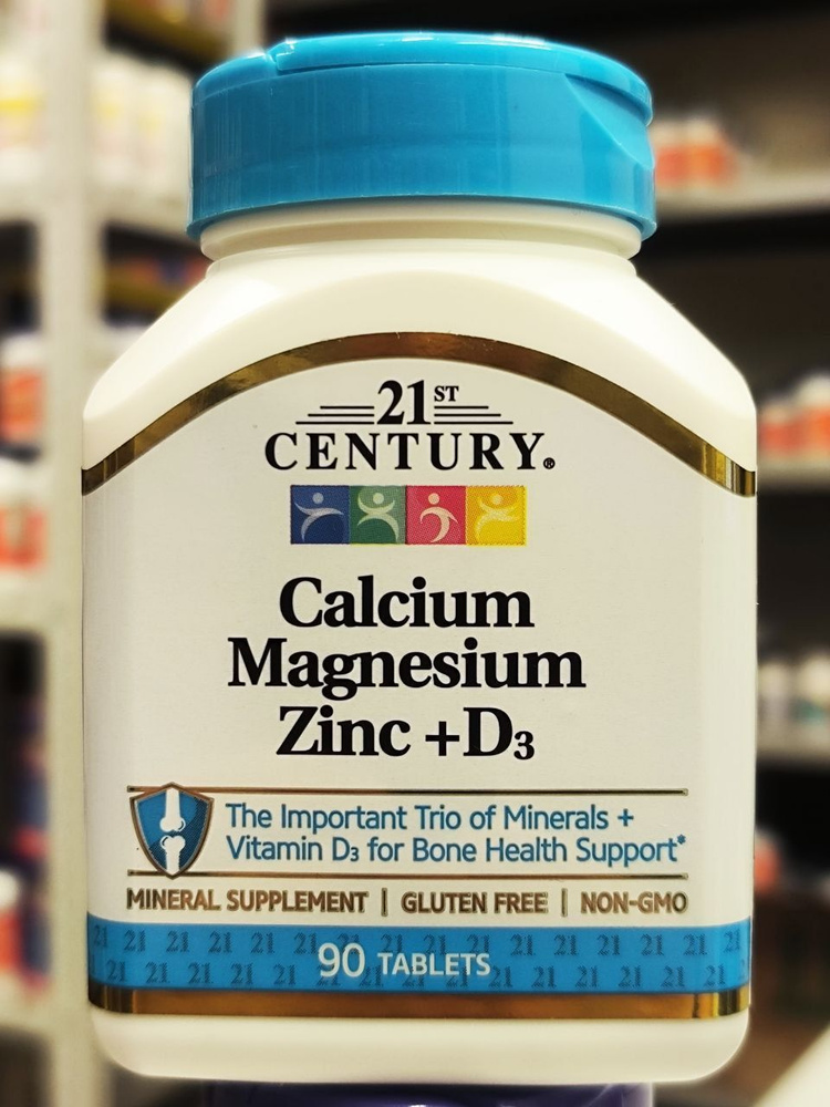 21st Century, Calcium Magnesium Zinc + D3, 90 таблеток #1