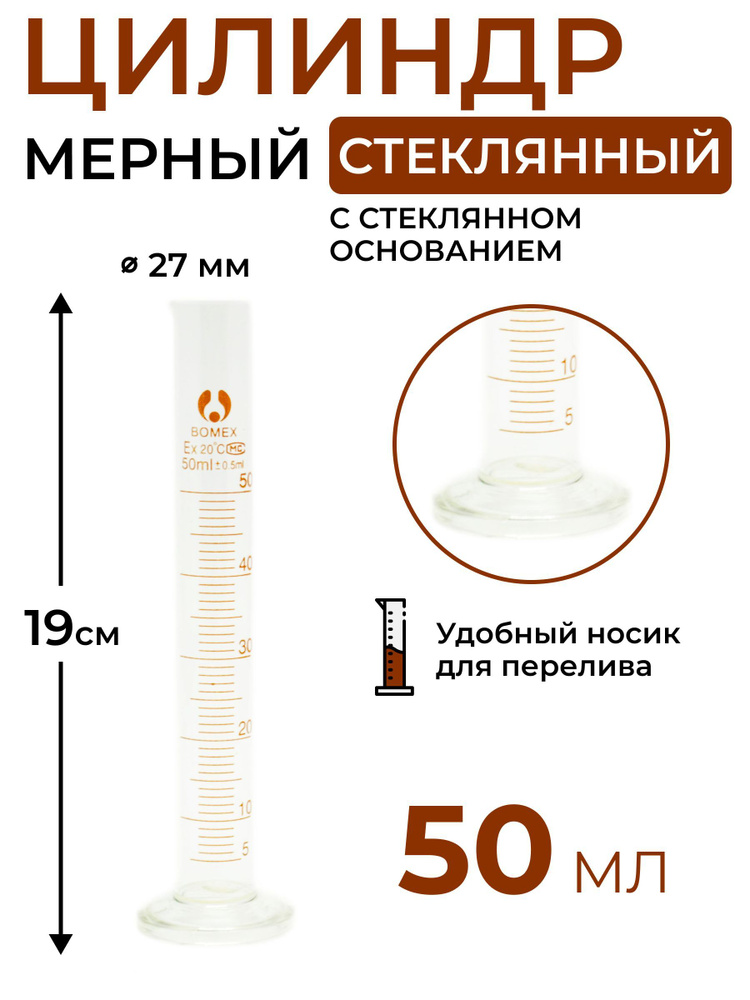 Цилиндр мерный стеклянный на стеклянном основании 50 мл  #1