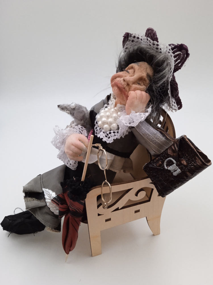 Авторская интерьерная коллекционная кукла ручной работы в подарок на Новый Год Старуха Шапокляк  #1