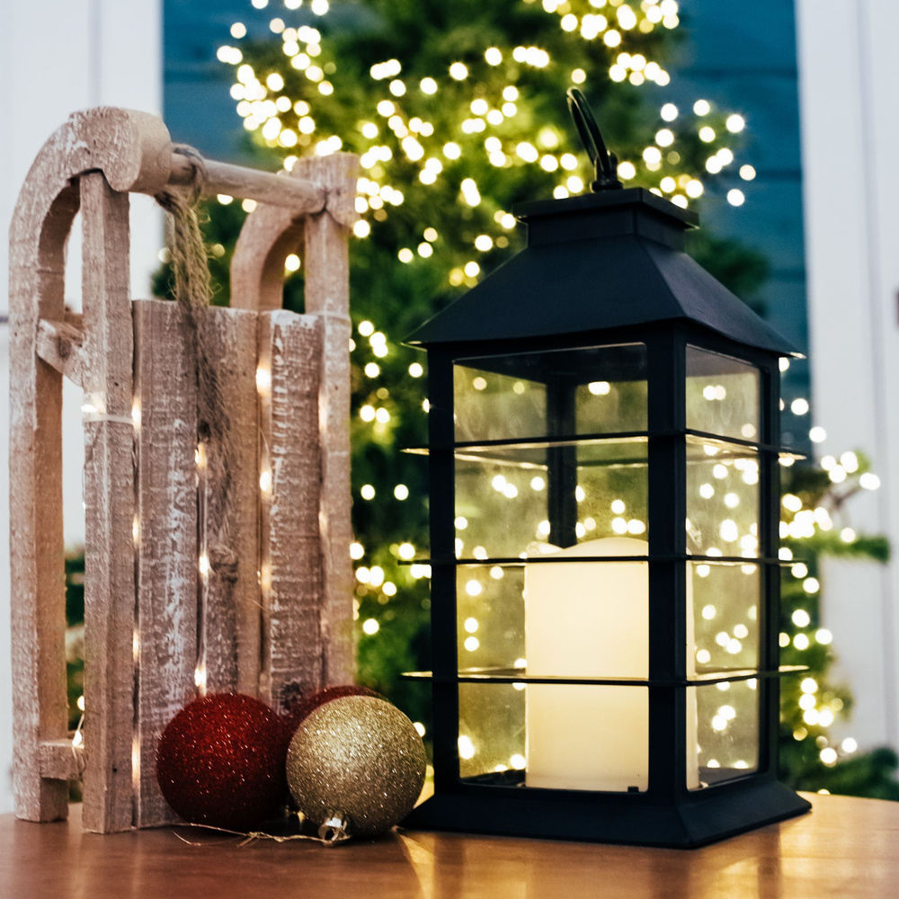 Светильник декоративный Kaemingk, ночник, фонарь новогодний, светодиодный, настольный, черный  #1