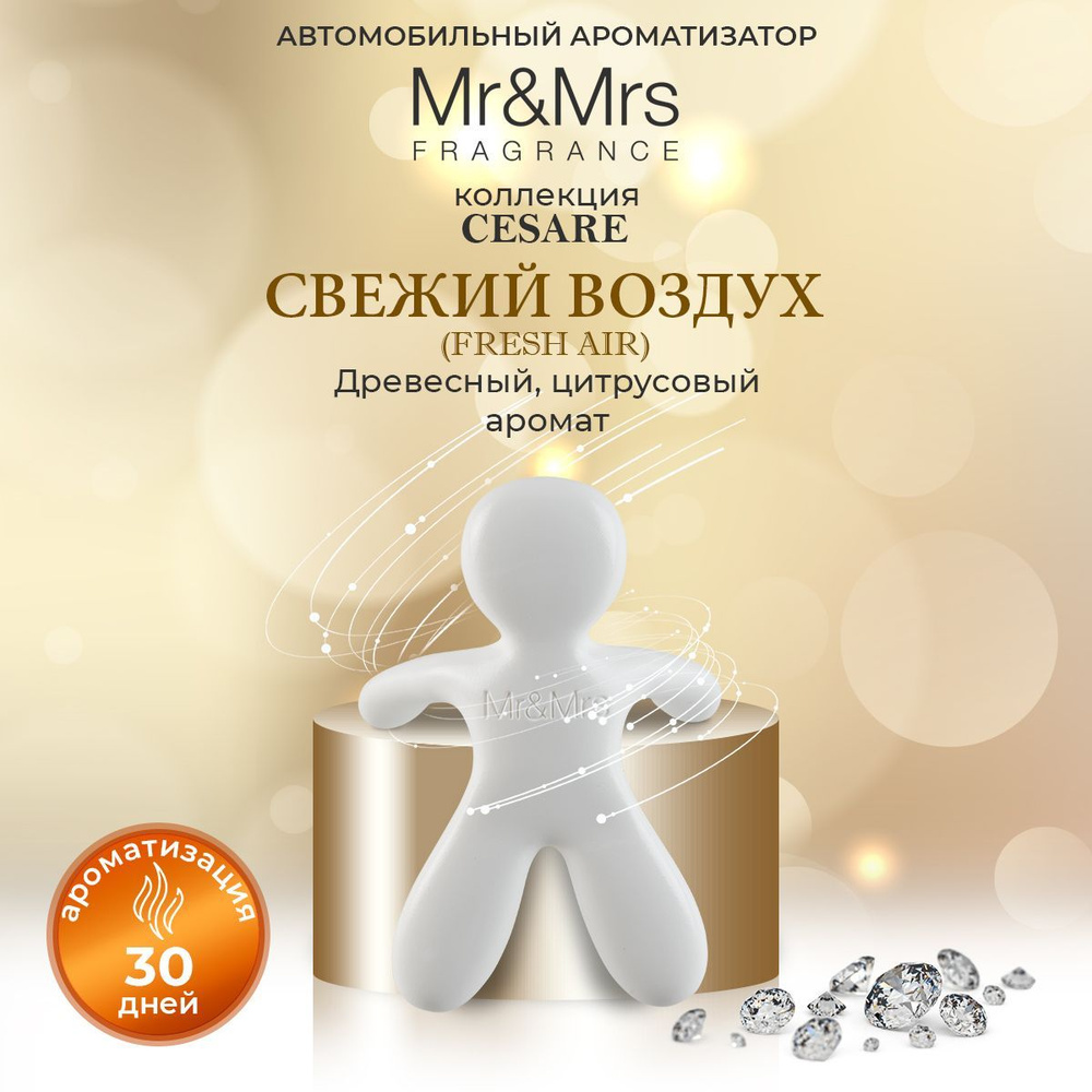 Ароматизатор для автомобиля на дефлектор человечек Mr&Mrs Fragrance Cesare Fresh Air Свежий Воздух белый #1