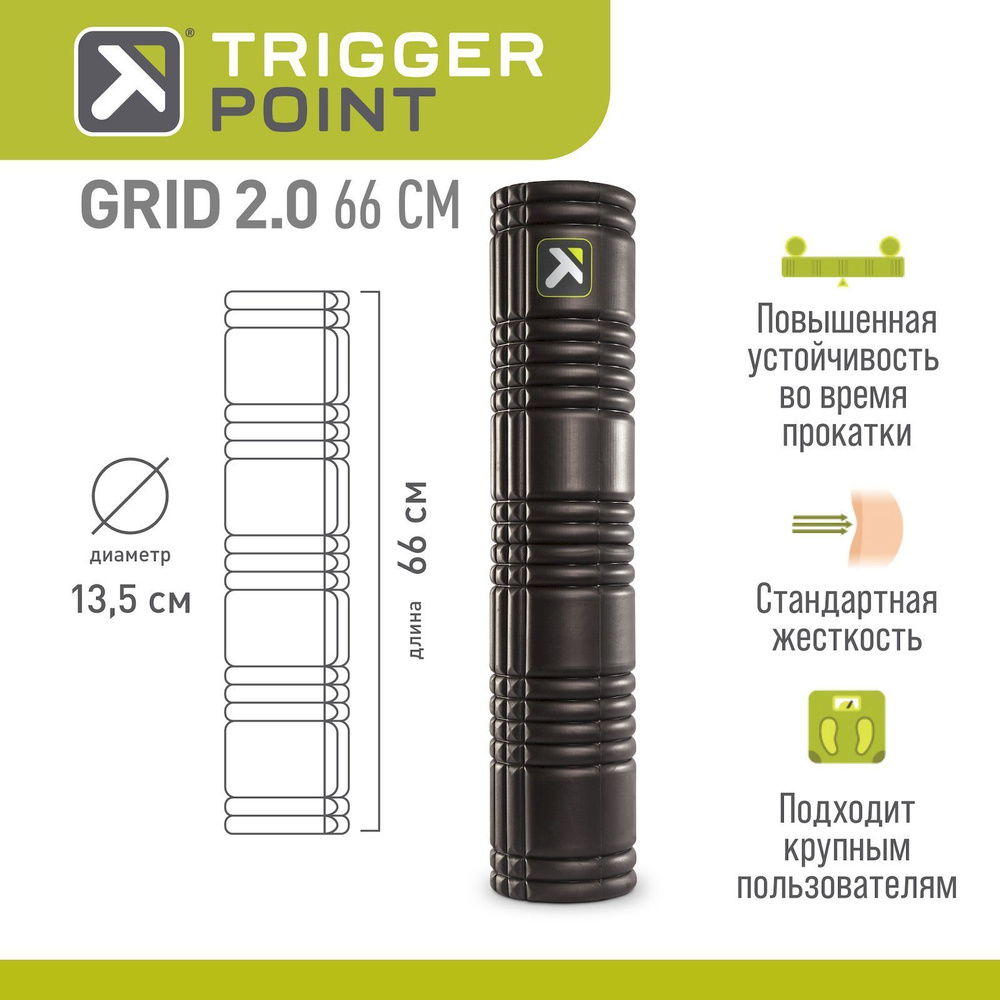 Массажный цилиндр, роллер, ролл, ролик, валик Trigger Point GRID 2.0, 66 см, черный  #1