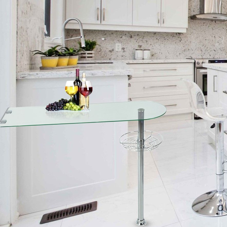 Барная стойка стол для кухни стеклянная (прозрачное стекло) с полкой-корзиной, 130*40 см, h. 110 см  #1