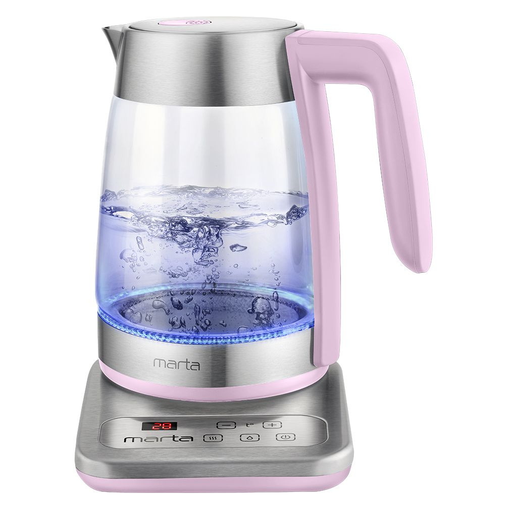 Чайник стеклянный электрический MARTA MT-4555 розовый #1