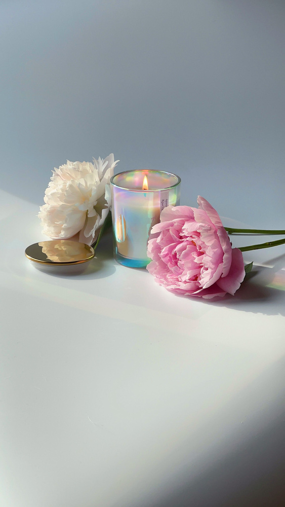 Ароматическая соевая свеча Кристаллы розового сахара в перламутровом стеклянном станке с крышкой  #1
