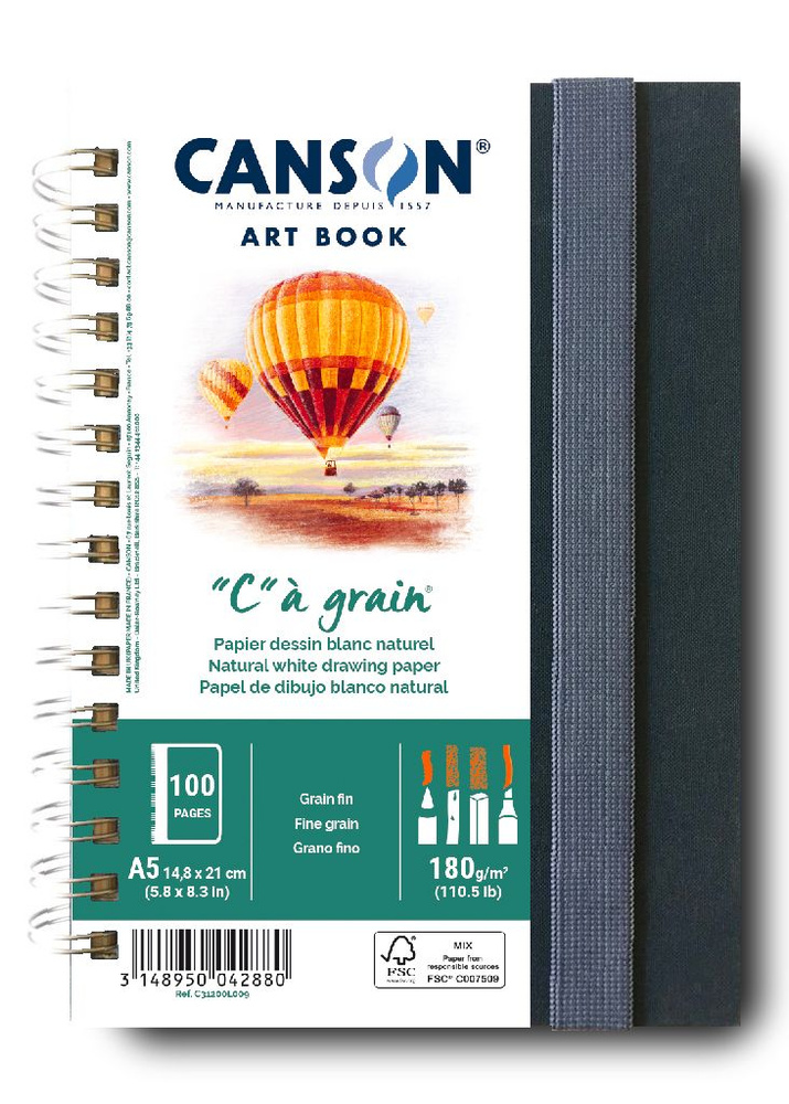 CANSON ART BOOK "C" а grain артбук для рисования 180 гр/м2 50 листов А5 спираль по длинной стороне  #1