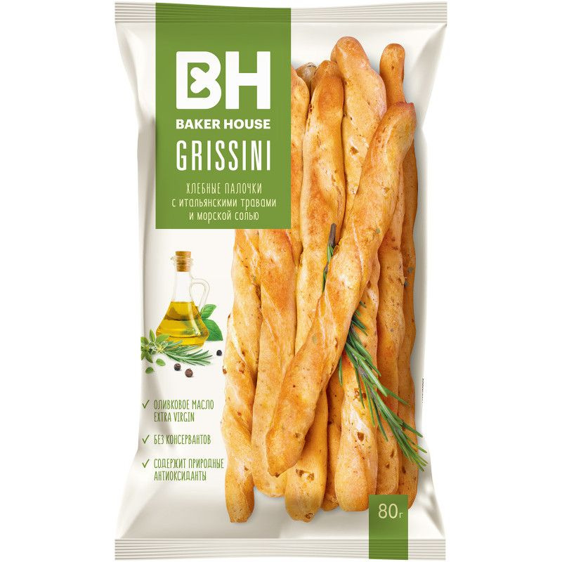 Хлебные палочки Baker House Grissini с итальянскими травами и морской солью, 80г  #1