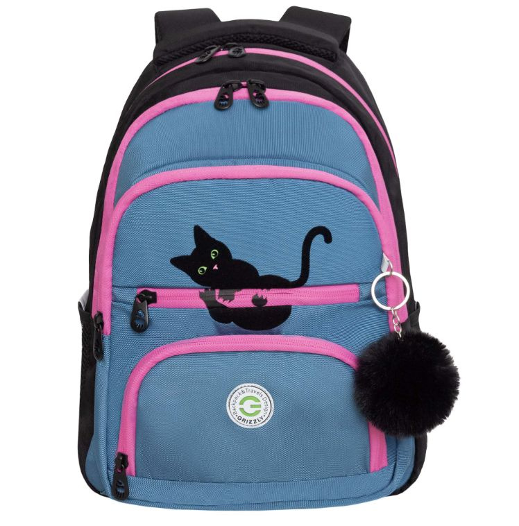 Рюкзак школьный Grizzly RG-362-1, черный-розовый-синий #1