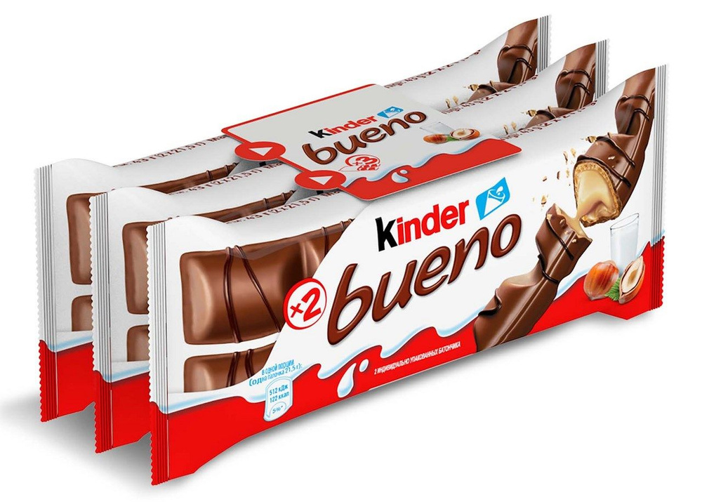 Батончик Kinder Bueno вафельный в молочном шоколаде 43г x 3шт, 129г  #1